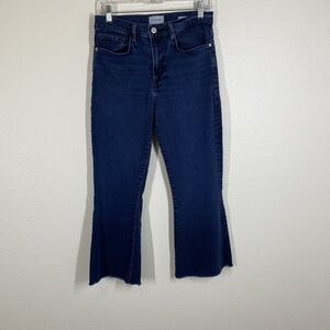 Frame Jeans Womens 29 Blue Le Crop Flare Dark Wash Denim Raw Hem Stretch Pants